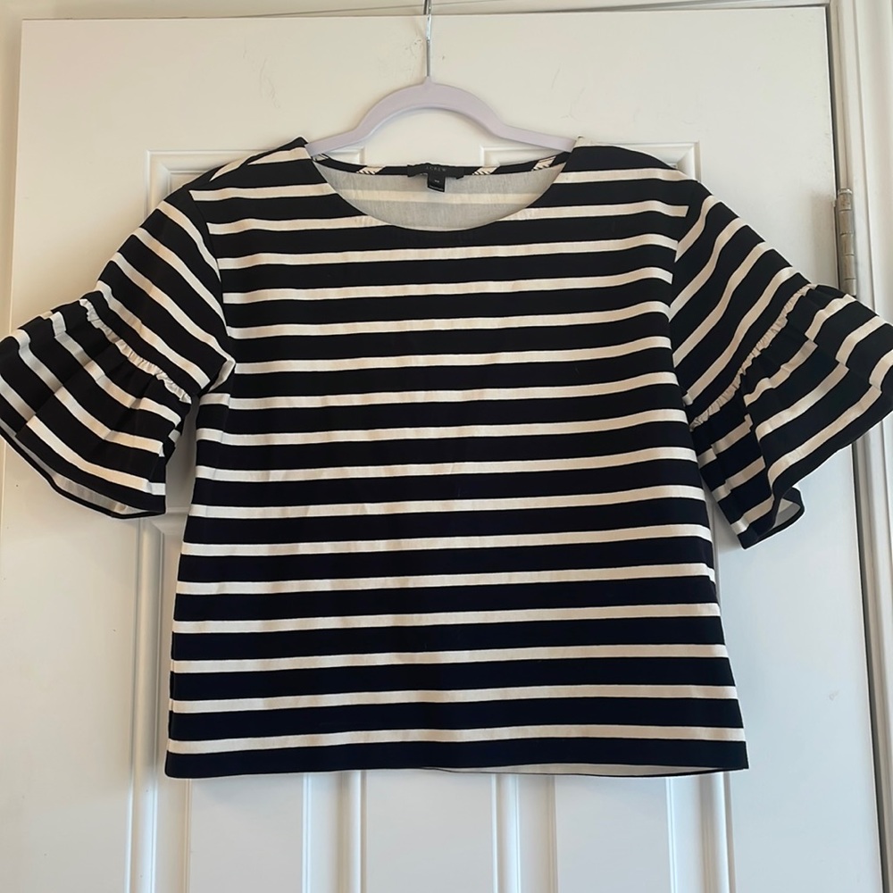J.Crew Striped Ruffle Sleeve Top Sz Xs